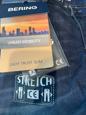 Nuevos pantalones cónicos con etiquetas Bering Lady Trust azul lavado jeans motocicleta EE. UU. Foto 1 de 4