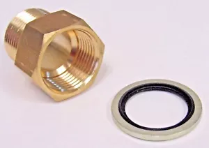 BRASS ADAPTER 1/2" NPT MALE X 1/2" BSPP FEMALE W/ SEALING WASHER NEW - Picture 1 of 4