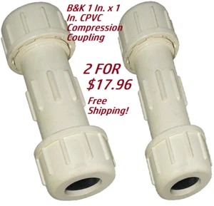 CPVC 1-in Compression Coupling Fitting Hot Water Pipe B&K 160-205 032888602052 - Picture 1 of 3