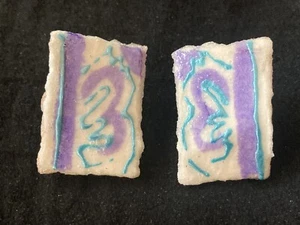 Vintage Paper Mache Signed Blue Purple and White Abstract Pierced Earrings - Picture 1 of 12