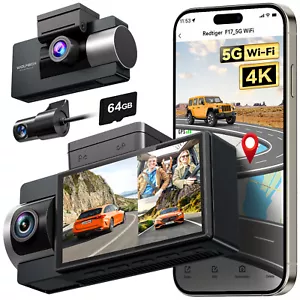 WOLFBOX 4K i17 3 Channel Dash Cam 5G WiFi Front and Rear Inside, 64GB SD Card - Picture 1 of 9