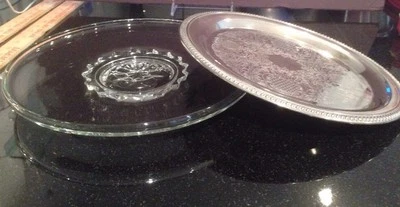 Silverplate Platter & Glass Console - Image 1 of 4