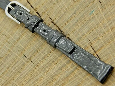 Correa de reloj Stylecraft NOS vintage de cocodrilo negro sin usar hebilla tono plata 9 mm Foto 1 de 4