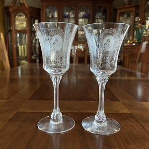 Two (2) Heisey Minuet Clear Etched 8 1/4” Tall Stemmed Glasses Goblets - Picture 1 of 8