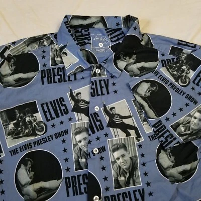 Camisa Elvis Presley Para Hombres XL Estampado Completo Hawaiano Abotonada Azul Show Camp Foto 1 de 4