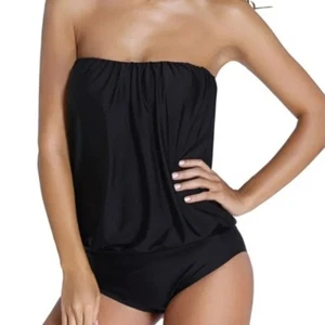 Spanx Slimming One Piece Swimsuit Black Size 8 Retro Blouson Tankini Retail $148 - Picture 1 of 15