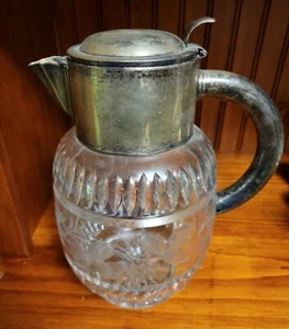 Rare Vintage D.R.G.M. German Clear Cut Crystal & Silver Plate Pitcher Grapes - Picture 1 of 10