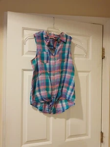 So Button Up Shirt Girls Sz 16 Multi Color Cut-Out back 100% Cotton 019 - Picture 1 of 5
