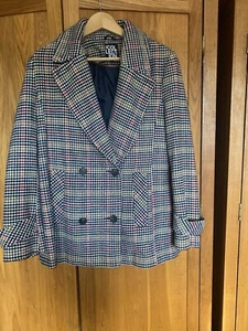 Ladies Jacket Dogtooth Check Navy Mustard/ Cherry Size 16 Pre Owned - Picture 1 of 7