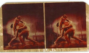 PHOTO photographie vue stéréo curiosa erotica gay interest Les lutteurs fighters - Picture 1 of 2