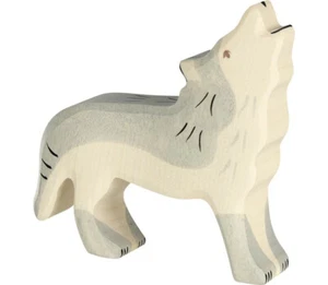 WOLF heulend von Holztiger Holzwolf Waldtier Wildtier Holz Märchen Spielfigur - Bild 1 von 2