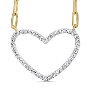 14K Yellow Gold Plated .925 Silver 1/4 Cttw Diamond Open Heart Chain Necklace - Picture 1 of 6