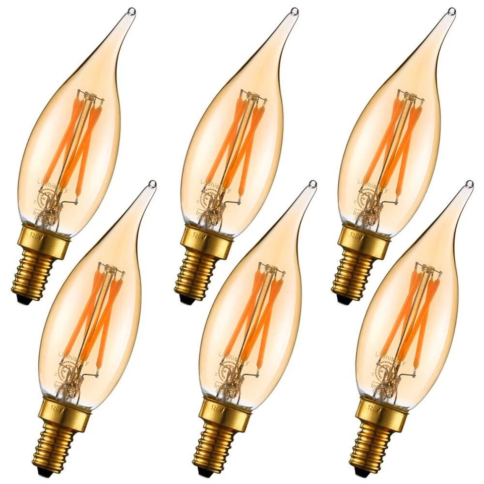 Litehistory Dimmable 4W 2200K Amber CA10 Led Bulb E12 Candelabra Led 250Lm 40W F - Image 1 of 4