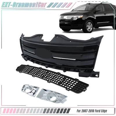 For 07-10 Ford Edge Front Upper Bumper Grille Fog Light Lamp Chrome Gloss Black Foto 1 de 4