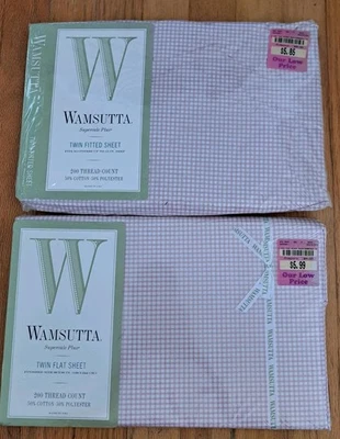 VTG Wamsutta Supercale Plus Twin Flat And Fitted Sheets Pink Gingham - Image 1 of 4