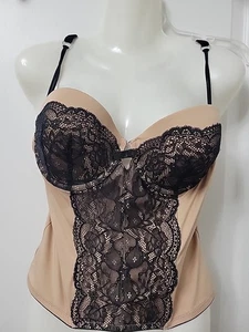 Corsetto bustier lingerie elegante e sexy 40C nero beige pizzo disossato leggermente imbottito - Foto 1 di 11