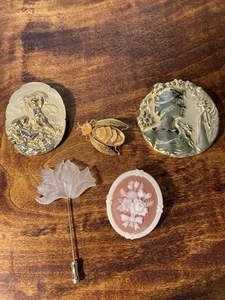 Lot of 5 Vintage Gold Tone Brooches - Picture 1 of 11
