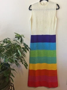 RARE Vintage 1970s St John Rainbow Knit Dress Psychedelic Summer Pride Fest - Picture 1 of 5