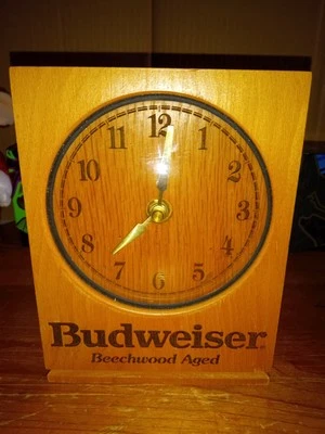 Budweiser Beachwood Aged Wooden Desk Clock (Please Read) - Image 1 of 4