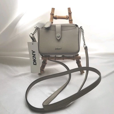 NWT DKNY Logo Thomasy Micro Mini Putty Crossbody  Vegan Leather Card Case Zipper - Image 1 of 4