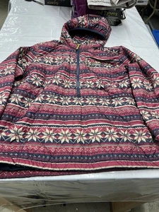 LL BEAN Insulated Pullover Hooded Jacket Carbon Navy Fair Isle Women 1XL(1416-1) - Picture 1 of 17