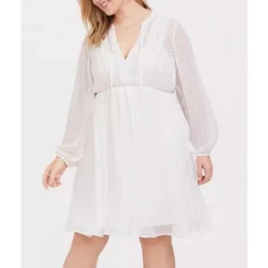 Torrid White Dot Chiffon Babydoll Knee Length Dress Long Sleeve Size 2X | 18-20 - Picture 1 of 9