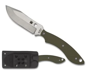 Spyderco Stok Bowie Knife FB49FPOD 8Cr13MoV Steel Blade OD Green G-10 w/Sheath - Picture 1 of 3