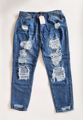 Pantalones de mezclilla Missguided Plus para mujer 14 azules desgastados lavado oscuro nuevos con etiquetas Foto 1 de 4