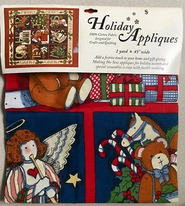 Holiday Appliques COTTON FABRIC YARD 45" Wide Christmas Tree Angel Mistletoe - Picture 1 of 4