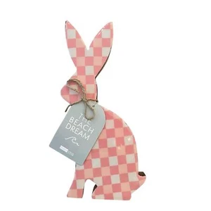Design Styles Pink & White Checkered Wooden and Enamel Bunny Easter Decor New - Picture 1 of 12
