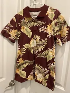 Hawaiian Shirt Mens Sz Medium Burgundy Floral S/ Sleeve Craft & Flow New W/Tags - Picture 1 of 9