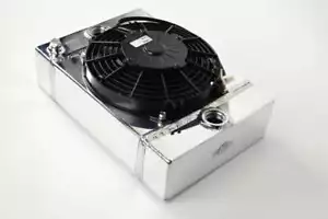 CSF 7065 Small Compact Drag Race Aluminum Radiator & 9" Spal Fan 14.5H×10L×3.6W - Picture 1 of 4