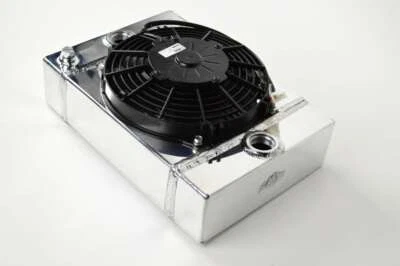 CSF 7065 Small Compact Drag Race Aluminum Radiator & 9" Spal Fan 14.5H×10L×3.6W - Image 1 of 4