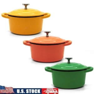 Emaillierter Gusseisen Mini Topf 5,5 Zoll Rund Cocotte 3 Stück Set Ofenfest Küche - Bild 1 von 11
