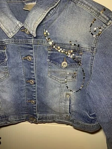Vintage 90’s LIMITED TOO Girls Sequins Distressed Denim Jean Jacket XL 20 - Picture 1 of 6