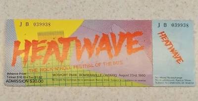 HEATWAVE Rock Festival 1980 Ontario Ticket Dave Edmunds w/other Autographs  - Image 1 of 4