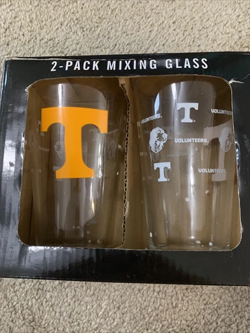 Tennessee Volunteers 2 Pack Mixing Drinking Glasses New in Box Cover
