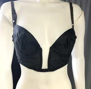 Vintage JEZEBEL Black Deep V Plunge Rockabilly PINUP Bra 36B - Picture 1 of 12