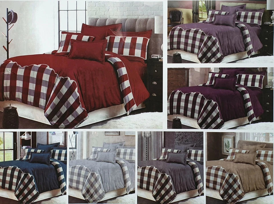 Quilted Bedspread Throw Comforter 3 Piece Bedding Sets Shams Checks Double King - Image 1 of 1