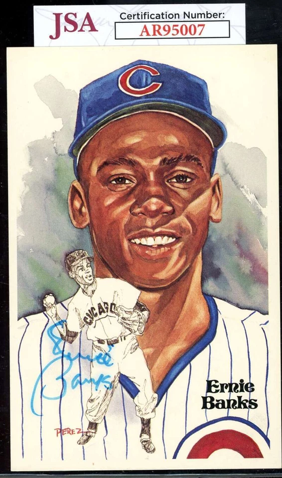 Ernie Banks JSA Coa 签名 Perez Steele明信片 亲笔签名 — 第 1/1 张图片