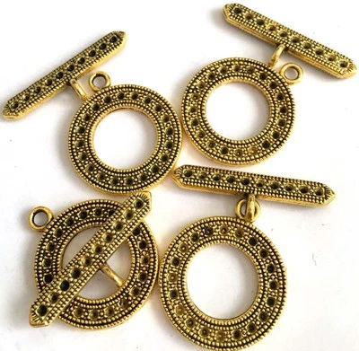 4 pair Antique Golden Large Ornate Pewter Disc Toggle 30x25mm - Image 1 of 2