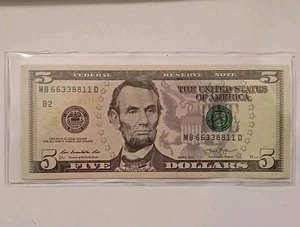 $5 (SERIES 2013) FEDERAL RESERVE NOTE OF NEW YORK (B2)- QUAD PAIRS - MB66338811D - Picture 1 of 2