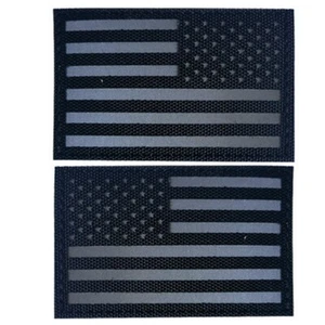 IR USA US AMERICAN FLAG REVERSE LEFT RIGHT SHOULDER HOOK 2 PATCHES DARK GRAY-S - Picture 1 of 5
