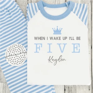 when i wake up i will be birthday pyjamas personalised boys pjs age one to ten - Picture 1 of 2