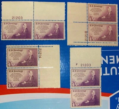 US 3¢ stamp SC #737, Mothers of America MNH 1934 pair with plate number. - Image 1 of 2