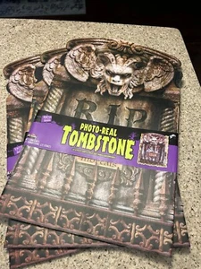 Fun World 3 Halloween Tombstones Photo Real Outdoor Props Graves Ghost Skull NEW - Picture 1 of 1