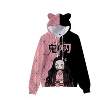 Demon Slayer Nezuko Kamado Anime 3D Print Women Teens Pullover Cat Ears Hoodies 