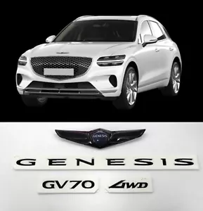 Hood Trunk Wing Logo Letter Glossy Black Emblem For 2021 ~2023+ Genesis GV70 - Picture 1 of 28