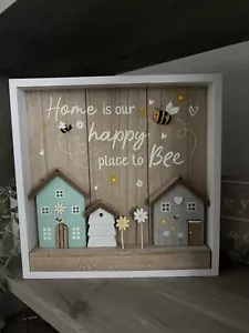 Home Is Our Happy Place To Bee Wooden House Plaque Decoration 24cm - Picture 1 of 1