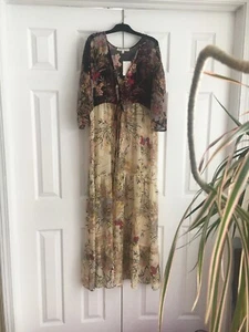 New Womens Daniel Rainn Gorgeous Printed Chiffon Flowy Maxi Dress Black Combo M - Picture 1 of 11